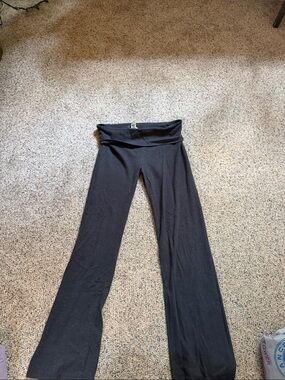 Fold-Over Waist Dark Grey Flare Leggings